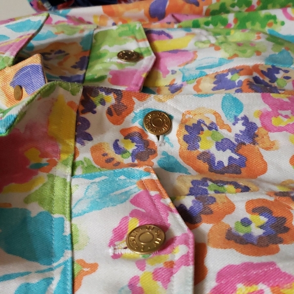 HP 🎉 Lauren Ralph Lauren Floral Multicolor White Jean Jacket Sz S - Picture 3 of 6